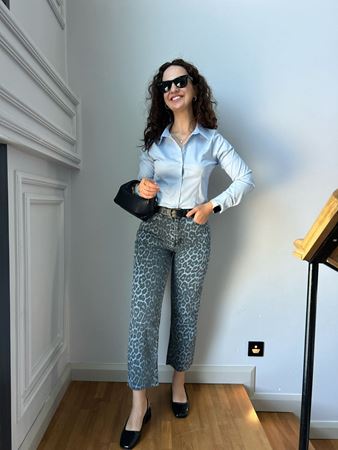 ZR Gri Mavi Leopar Boyfit Jean