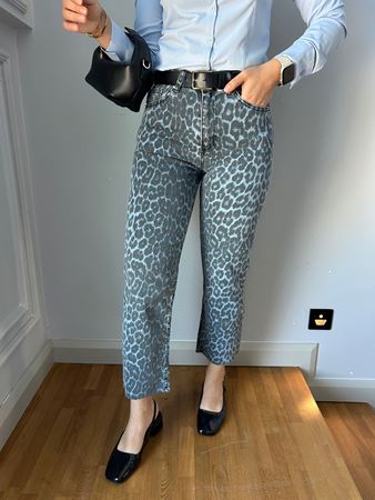 ZR Gri Mavi Leopar Boyfit Jean