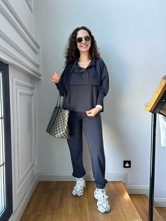 OYS Lacivert Yaka Fermuarlı Kapüşonlu Modal Takım