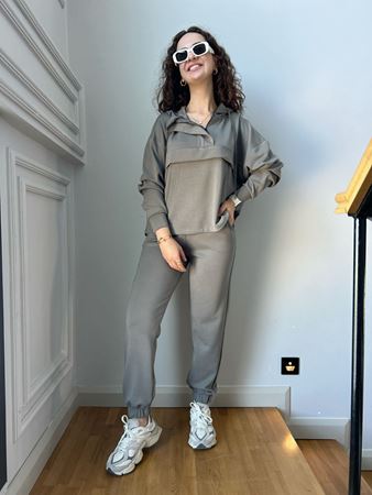OYS Gri Yaka Fermuarlı Kapüşonlu Modal Takım