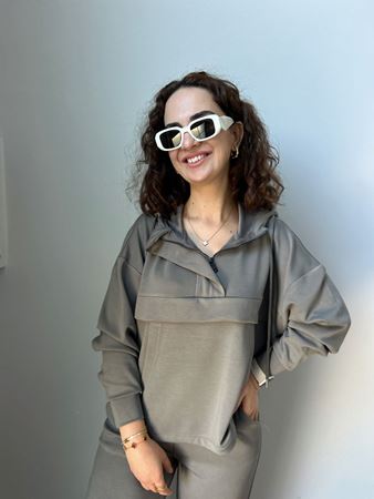 OYS Gri Yaka Fermuarlı Kapüşonlu Modal Takım