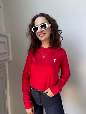 Kırmızı Marka Nakışlı Penye Sweatshirt