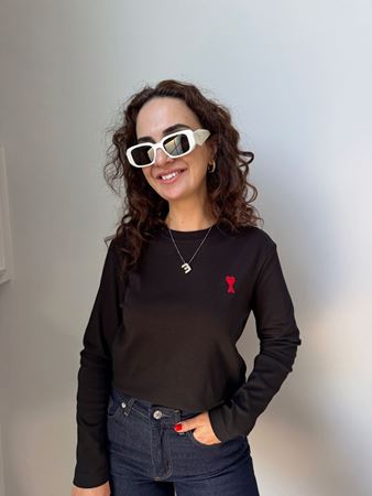 Siyah Marka Nakışlı Penye Sweatshirt