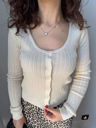 Bej Geniş Yaka Transparan Hırka