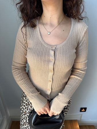 Sütlü Kahverengi Geniş Yaka Transparan Hırka