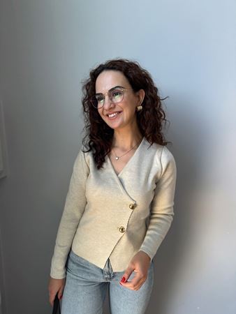 M.D. Bej Gold Düğmeli Kruvaze Hırka