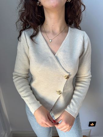 M.D. Bej Gold Düğmeli Kruvaze Hırka