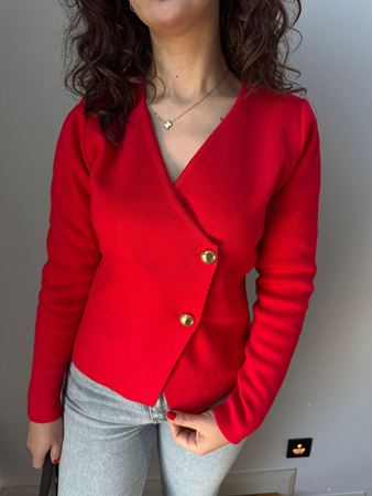 M.D. Kırmızı Gold Düğmeli Kruvaze Hırka