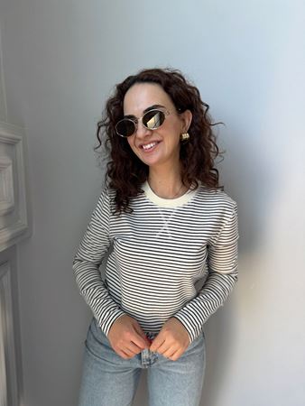 M.D. Ekru Çizgili Sweatshirt