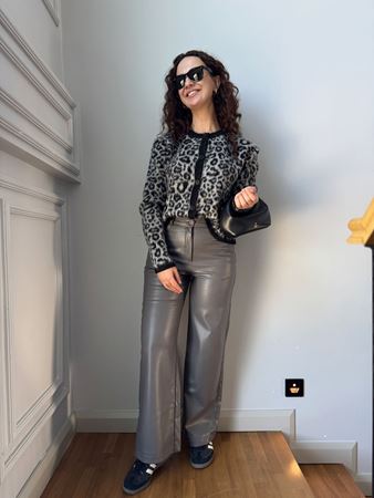 Antrasit Bol Paça Deri Pantolon