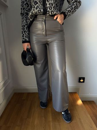 Antrasit Bol Paça Deri Pantolon