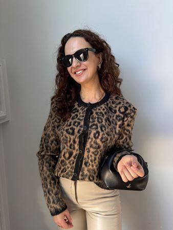 Kahverengi Leopar Desenli Hırka