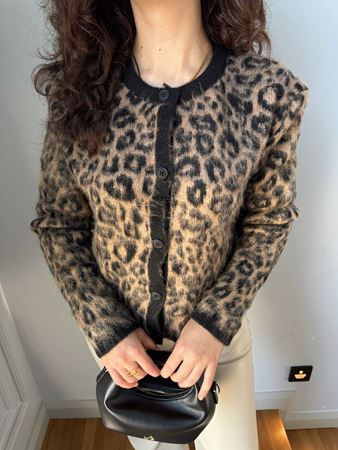 Kahverengi Leopar Desenli Hırka