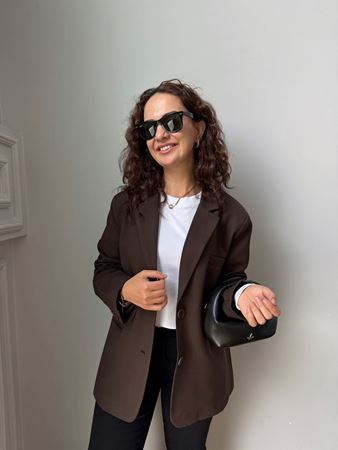 Acı Kahve Çift Düğme Oversize Ceket