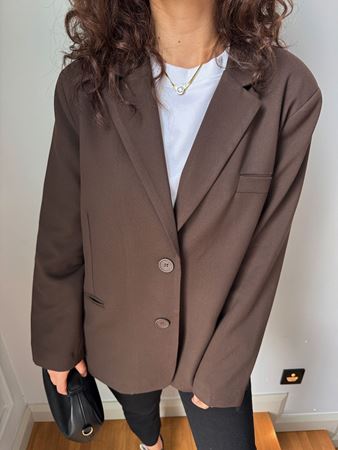 Acı Kahve Çift Düğme Oversize Ceket