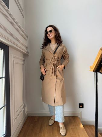 Bej Premium Uzun Trençkot