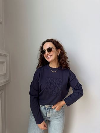 Lacivert Kabartma Desenli Triko