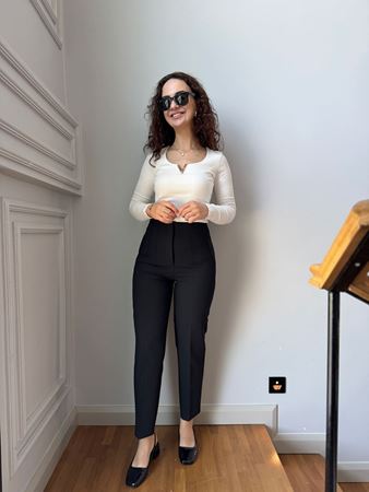 Siyah Flatolu Pantolon