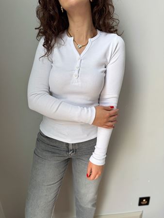 Beyaz Yakası Düğmeli Fitilli Body