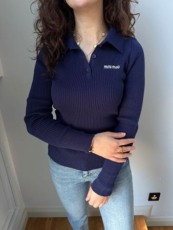 Lacivert Polo Yaka Fitilli Triko