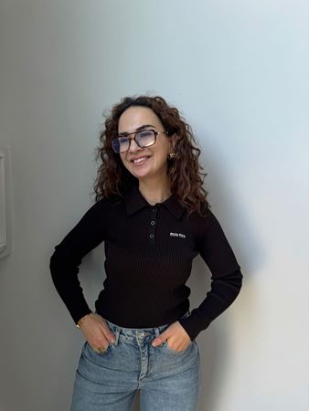 Siyah Polo Yaka Fitilli Triko