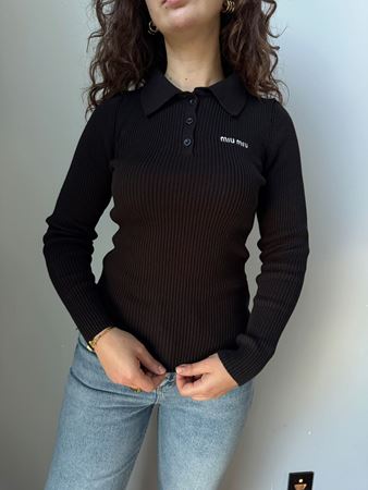 Siyah Polo Yaka Fitilli Triko