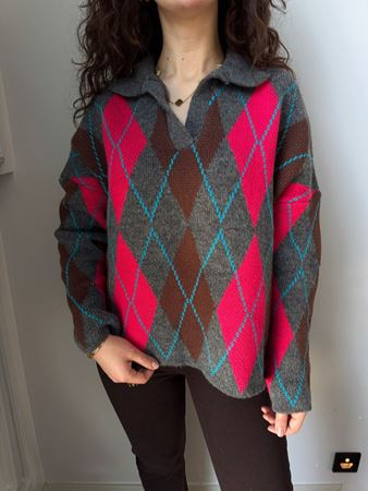 Antrasit Nar Patlı Baklava Desenli Kazak