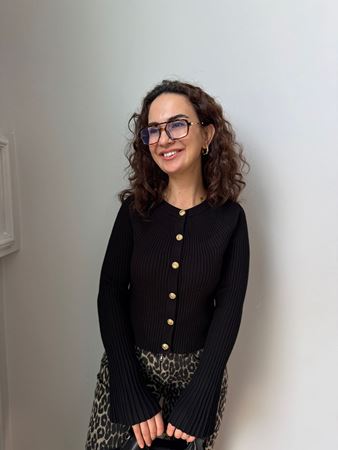 Siyah Bisiklet Yaka Düğmeli İspanyol Kol Triko Hırka