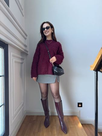 ZR Gri Yırtmaçlı Şort Etek