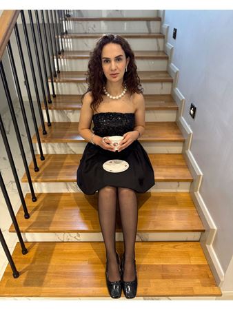 Siyah Payetli Straplez Mini Balon Elbise