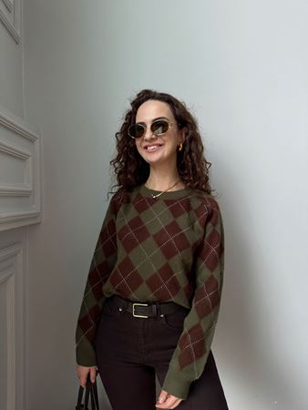 Haki Kahverengi Baklava Desen Kazak