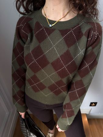 Haki Kahverengi Baklava Desen Kazak