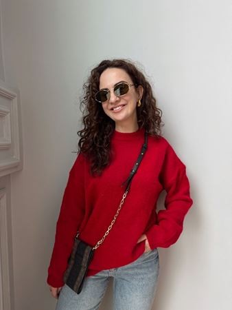 M.D Kırmızı Bisiklet Yaka Kazak