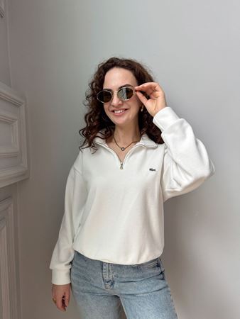 LCST Beyaz Fermuarlı Sweatshirt