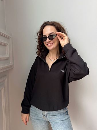 LCST Siyah Fermuarlı Sweatshirt