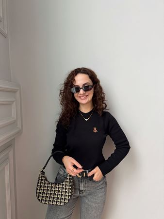 Siyah Bisiklet Yaka Teddy Kazak