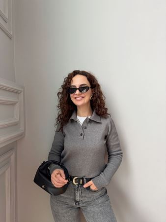 Gri Polo Yaka Triko Kazak