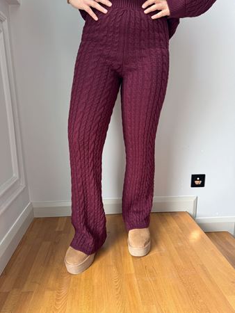 Bordo Atkılı Saç Örgülü Triko Takım