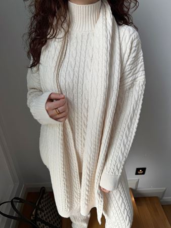 Krem Atkılı Saç Örgülü Triko Takım