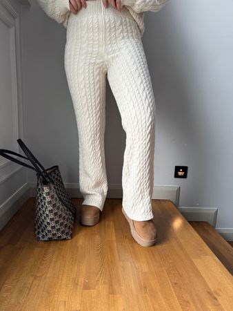 Krem Atkılı Saç Örgülü Triko Takım