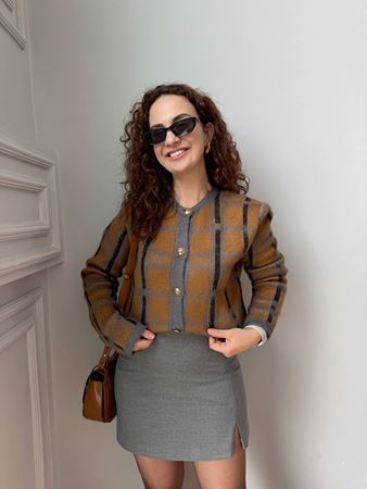 Kahverengi Ekoseli Yumuşak Dokulu Hırka