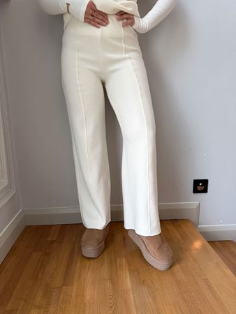 Ekru Yüksek Bel Fitilli Pantolon