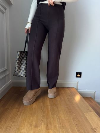 Kahverengi Yüksek Bel Fitilli Pantolon