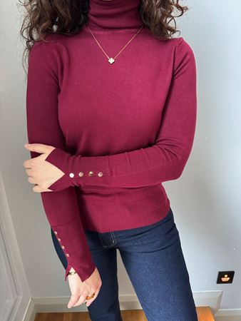 Bordo Balıkçı Yaka Kolu Droplu Triko