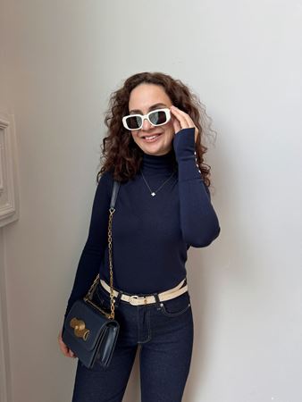 Lacivert Balıkçı Yaka Kolu Droplu Triko