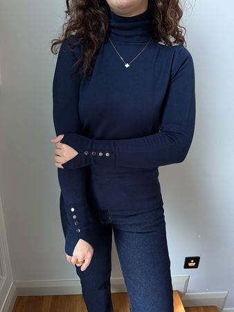 Lacivert Balıkçı Yaka Kolu Droplu Triko