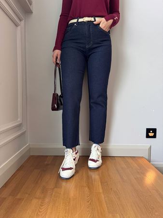 ZR Lacivert Kesik Paça Boyfit Jean