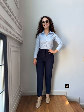 Lacivert Flatolu Pantolon