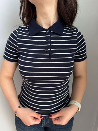 Lacivert Çizgili Polo Yaka Triko