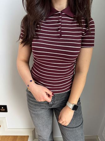 Bordo Çizgili Polo Yaka Triko